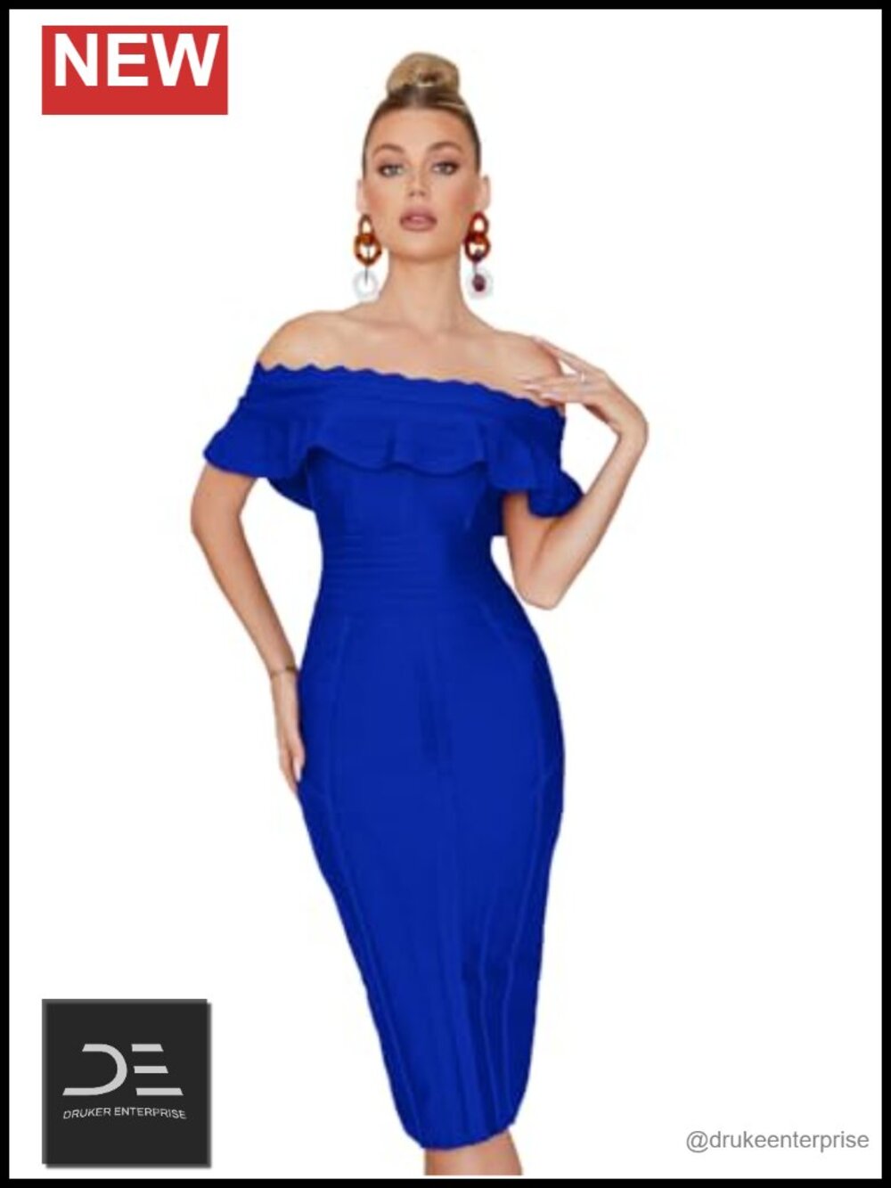 Off Shoulder Bandage Midi Dress Bodycon Wedding Guest Party Formal Gown